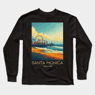 A Vintage Travel Illustration of Santa Monica - California - US Long Sleeve T-Shirt